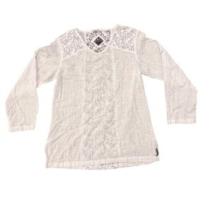 Blanc Du Nil‎ Cotton Women's White Top Lace Inset Beach Cruise Resortwear Small